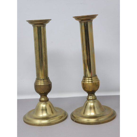 Vintage Brass Adjustable‎ Candlestick Holders Pair Brass & Copper Castilian - Picture 1 of 10